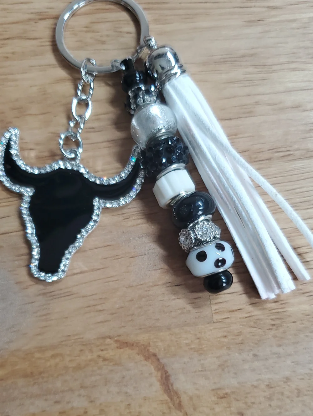 Western Longhorn Black And White Keychain